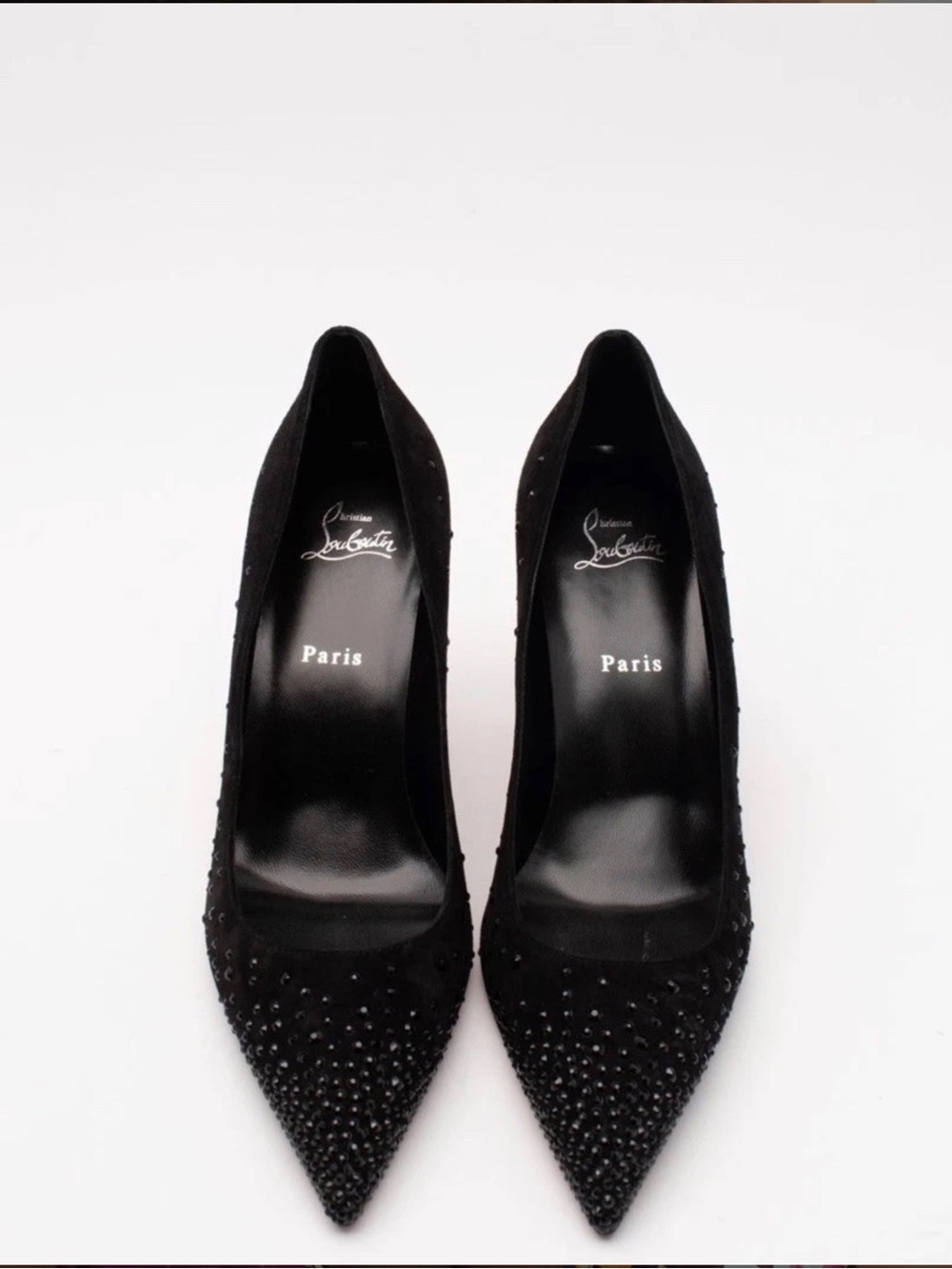 Christian Louboutin Black Suede Pointed-Toe Studded Pumps
